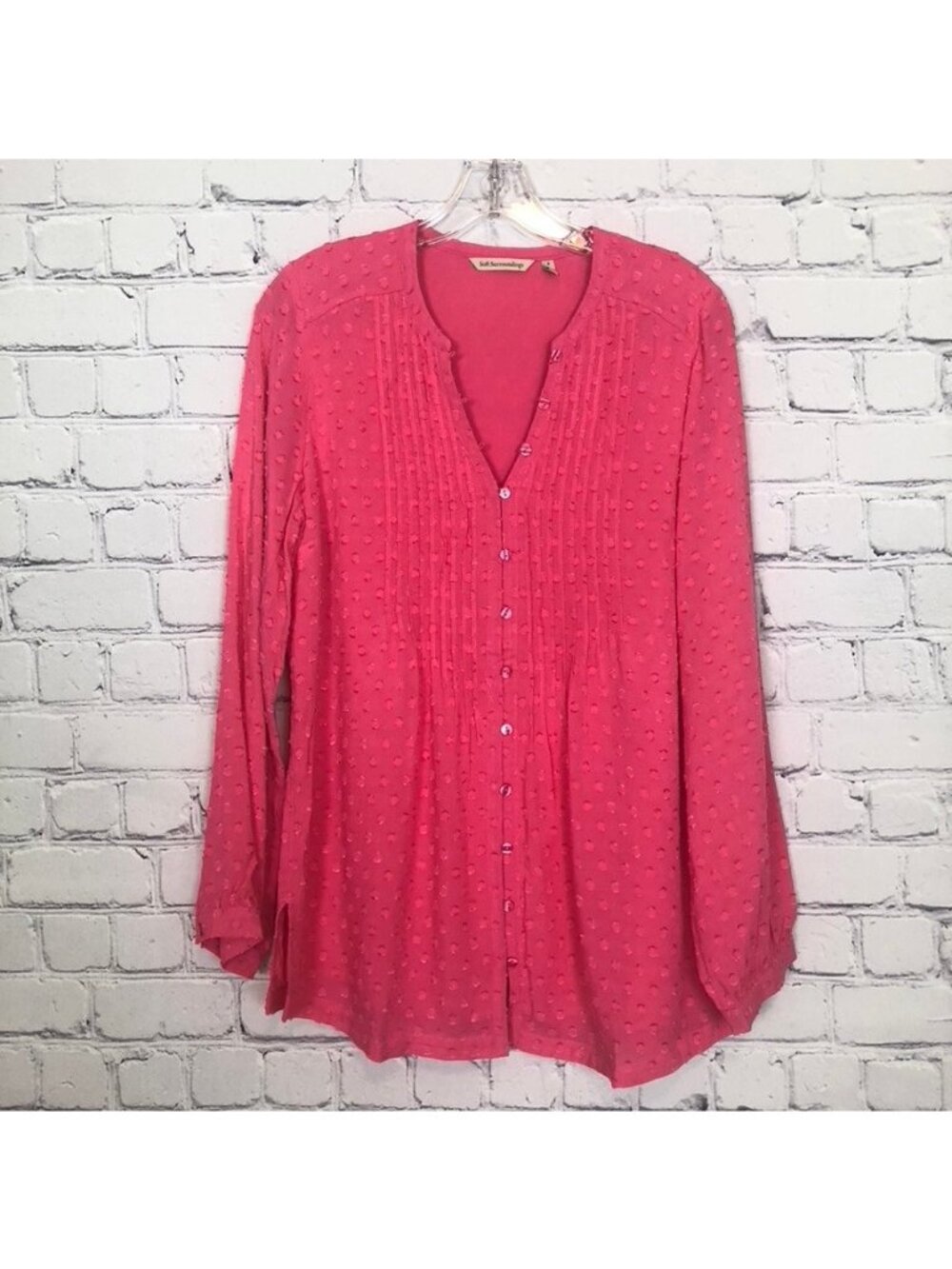 Soft Surroundings Pink Swiss Dot Pintuck Tunic Size S